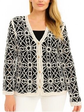 Solitaire Openwork Crochet V-Neck Cardigan